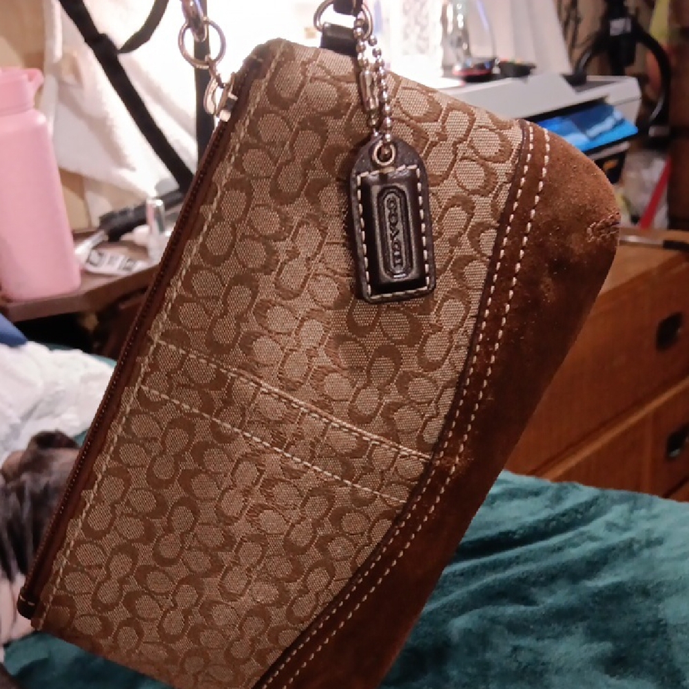 Coach Tan and Brown Signature Wristlet